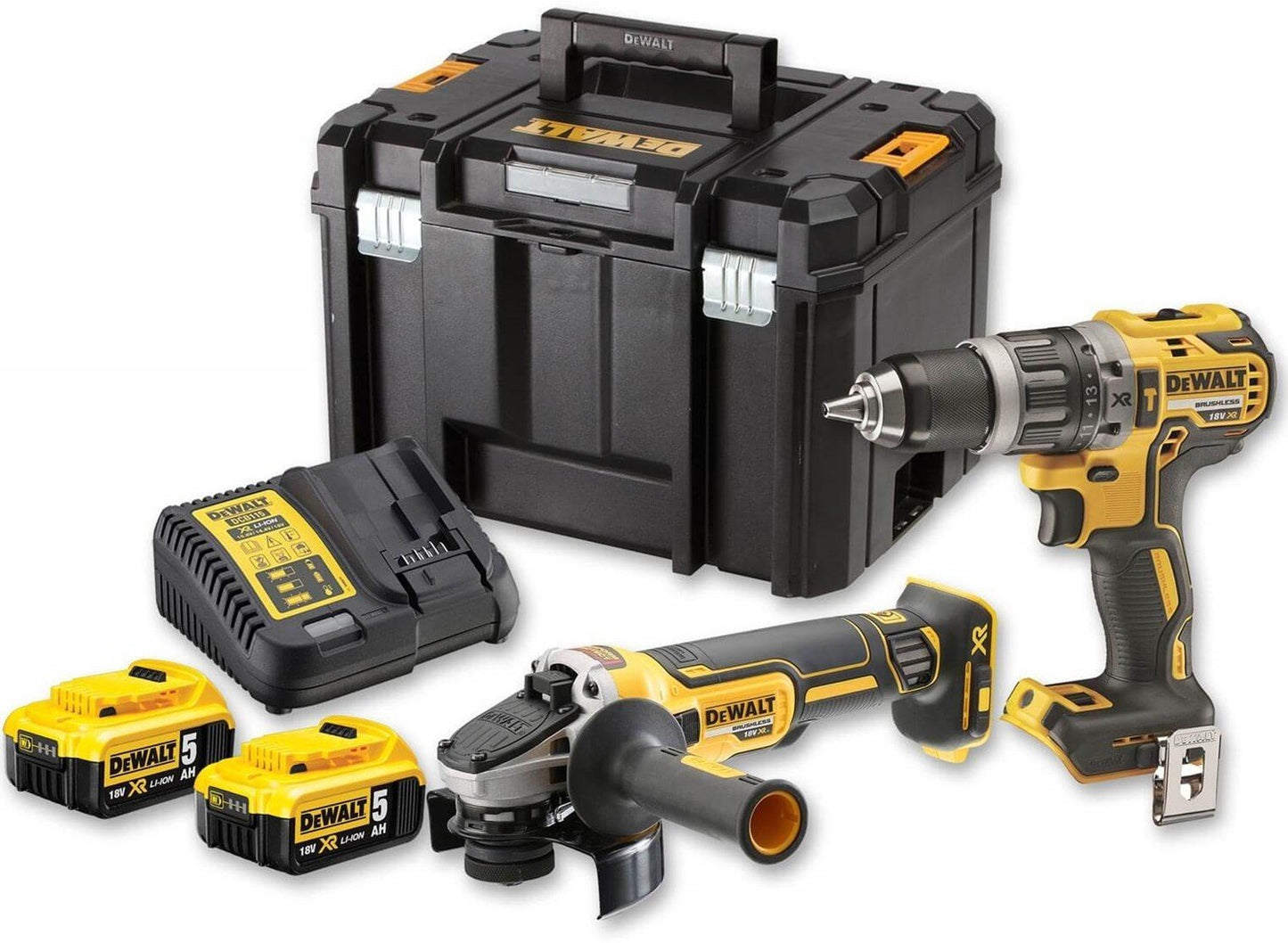 DeWalt DCK2020P2T battery set | DCD791 cordless drill + DCG405 cordless angle grinder | 18v 5.0Ah Li-ion