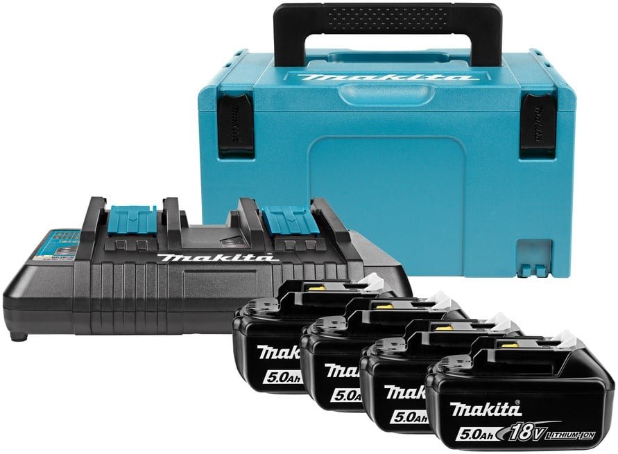 Makita Accessories 18V Li-Ion Battery Starter Set 197626-8 (4x BL1850B 5.0Ah) + Dual Charger
