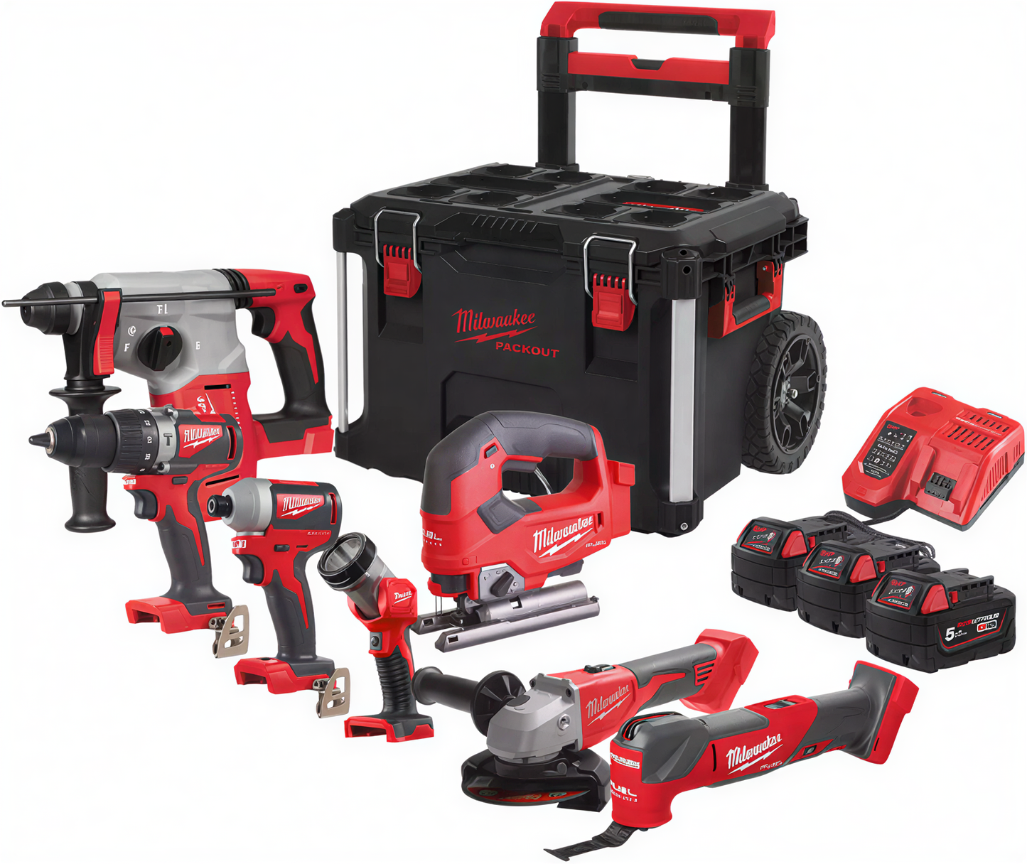 Milwaukee M18 FPP7C-503P | Powerpack 7-Piece | 18V | Battery Combination Set (3x 5.0Ah) | Packout Trolley
