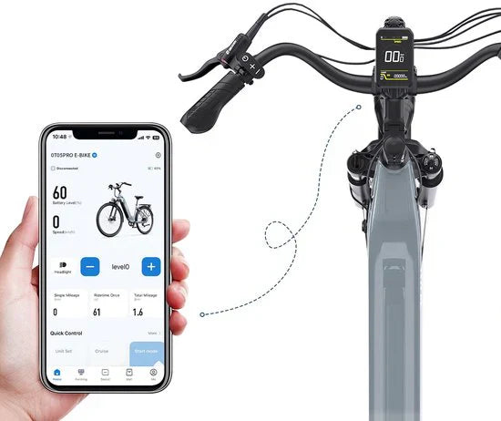 ONESPORT Electric Bike OT05PRO - 810Wh Removable Battery - 140 km Range - 28 Inch Wheels - Shimano 7 Gears - Hydraulic Disc Brakes - Aluminum Frame - LCD Display & APP - Electric City Bike - Gray-Blue Regular Price