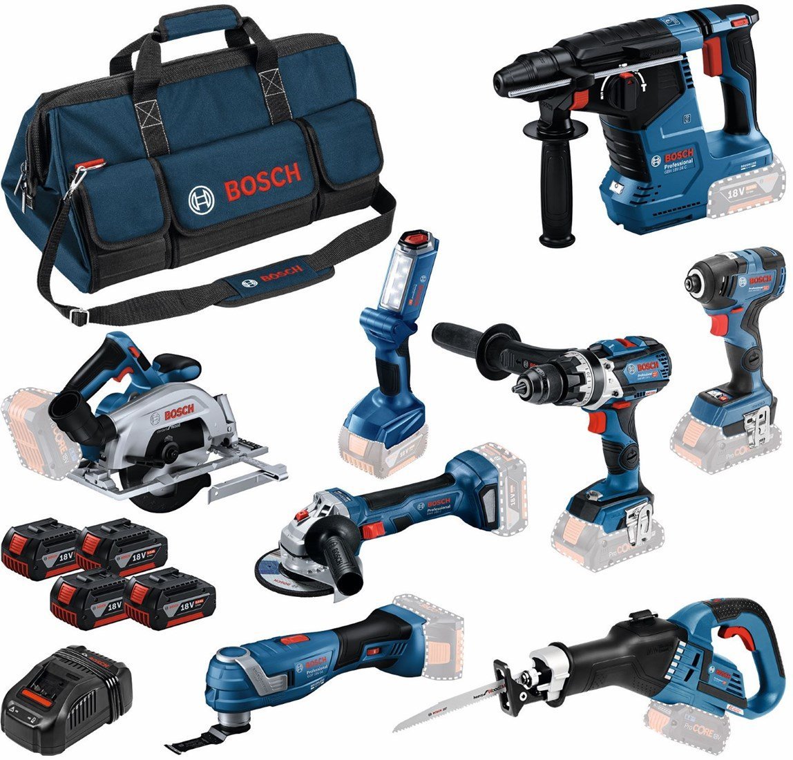 Bosch Blue 8 Toolkit 18V | Combopack 4 x 5.0Ah + charger