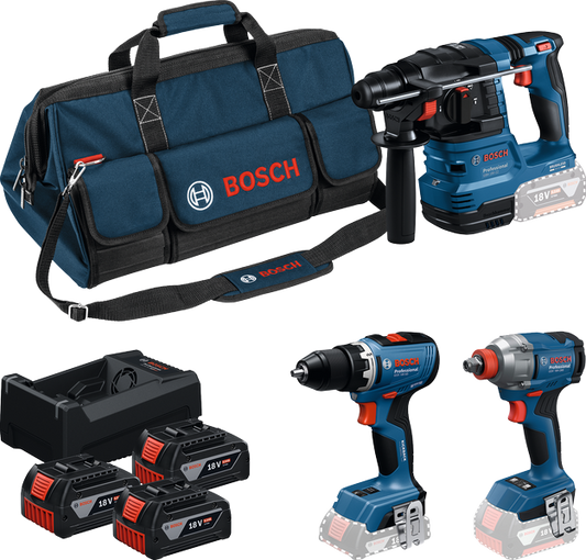 Bosch Blauw Accutoolkit 3 Toolkit 18V GSR 18V-65 + GDX 18V-285 + GBH 18V-22 | 3x GBA 18V 5.0Ah + lader