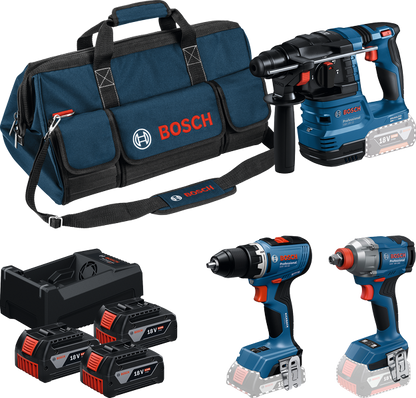 Bosch Blue Battery Tool Kit 3 Toolkit 18V GSR 18V-65 + GDX 18V-285 + GBH 18V-22 | 3x GBA 18V 5.0Ah + charger