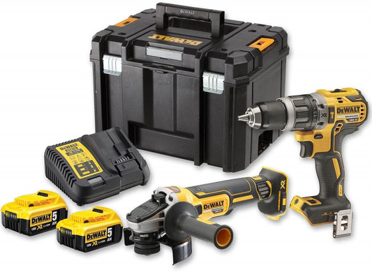 DeWalt DCK2020P2T battery set | DCD791 cordless drill + DCG405 cordless angle grinder | 18v 5.0Ah Li-ion