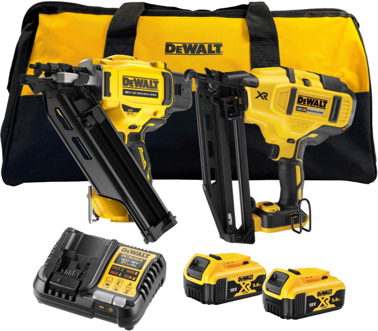 DeWalt DCK246P2-QW Cordless Finish Nailer DCN660 and Construction Nailer DCN930 | 18v 5.0Ah in Bag
