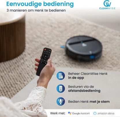 CleanWise Henk – Robot vacuum cleaner with mopping function and charging station – 4500 Pa suction power, 5 cleaning modes, app and voice control, ideal for pets, hard floors & carpets