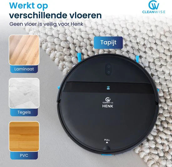 CleanWise Henk – Robot vacuum cleaner with mopping function and charging station – 4500 Pa suction power, 5 cleaning modes, app and voice control, ideal for pets, hard floors & carpets