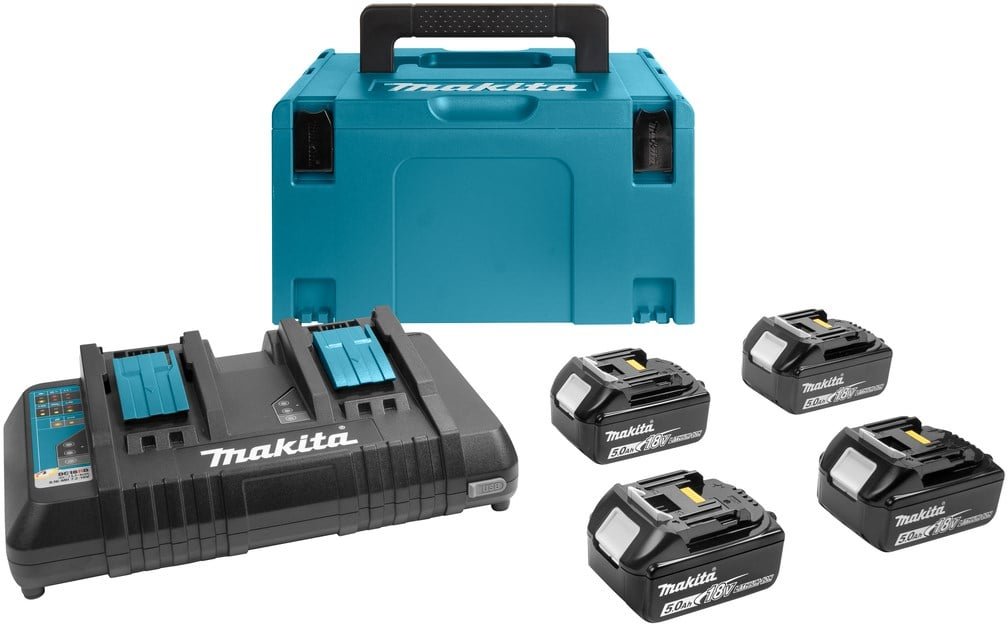 Makita Accessories 18V Li-Ion Battery Starter Set 197626-8 (4x BL1850B 5.0Ah) + Dual Charger