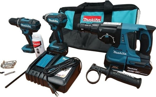 Makita DLX3089T Combiset – DHP482 Hammer Drill + DTD153 Impact Driver + DHR243 Rotary Hammer 18v