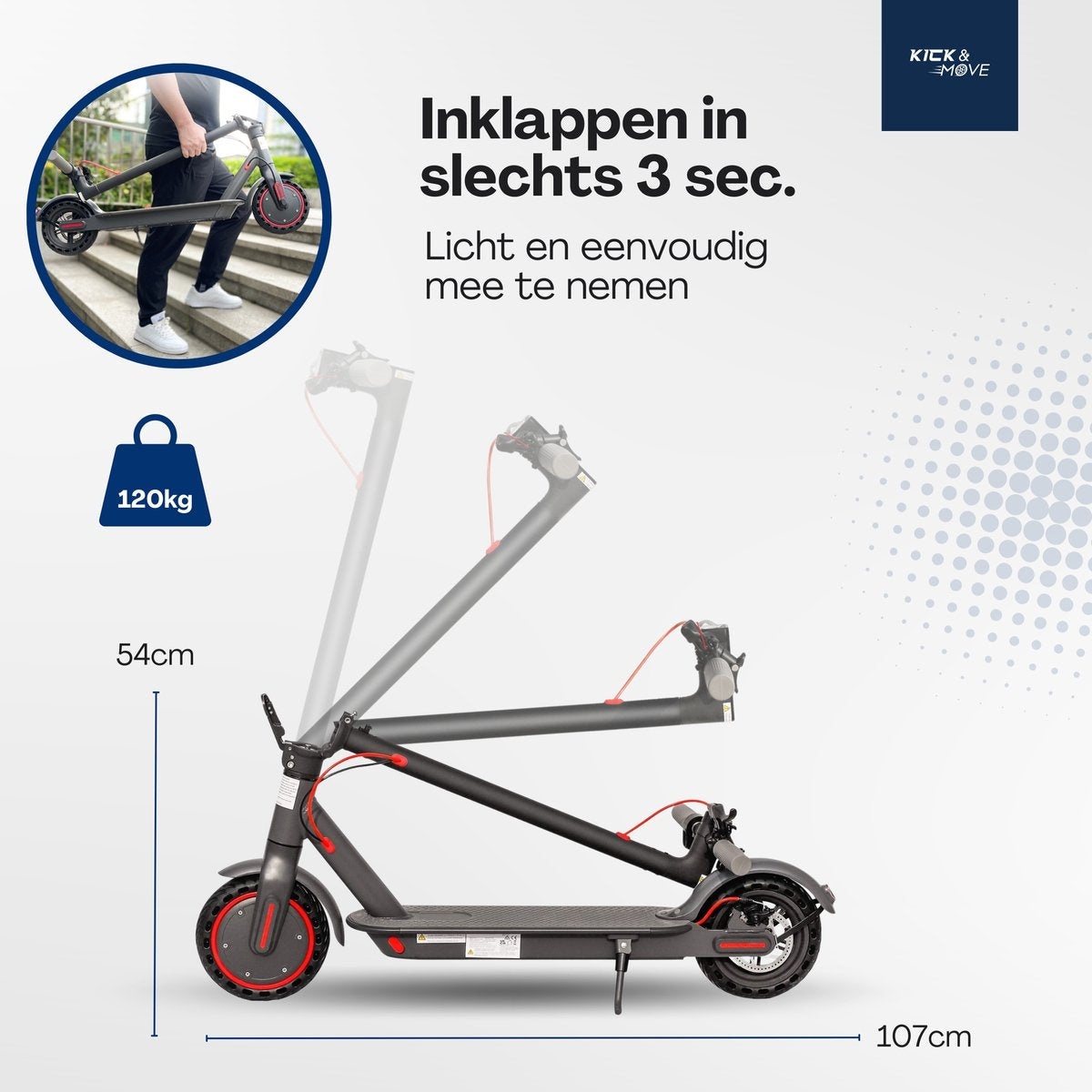 Kick&Move Electric Scooter - Anti-Puncture Tires - 31 km/h - App - LED Lighting - Cruise Control - Shock-Resistant Wheels - Anti-Theft Option