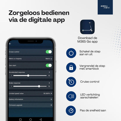 Kick&Move Electric Scooter - Anti-Puncture Tires - 31 km/h - App - LED Lighting - Cruise Control - Shock-Resistant Wheels - Anti-Theft Option
