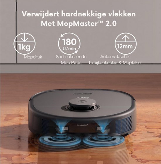 eufy Clean X10 Pro Omni Robotstofzuiger met Dweil Robotstofzuiger met 8000 Pa zuigkracht, tapijtherkenning, AI-obstakelvermijding, automatisch wassen en drogen van de dweil, en automatisch legen en bijvullen.