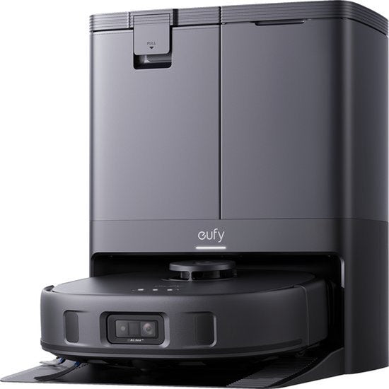 eufy Clean X10 Pro Omni Robotstofzuiger met Dweil Robotstofzuiger met 8000 Pa zuigkracht, tapijtherkenning, AI-obstakelvermijding, automatisch wassen en drogen van de dweil, en automatisch legen en bijvullen.